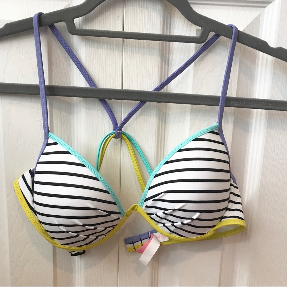 Victorias Secret black striped bathing suit top